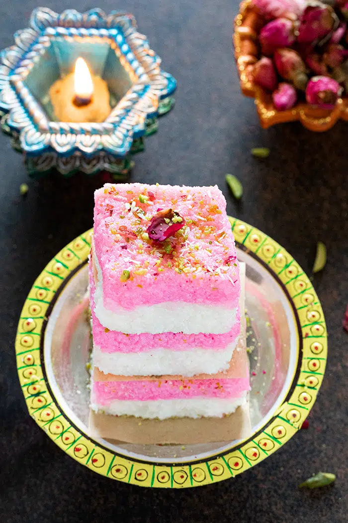 Rose burfee on a plate