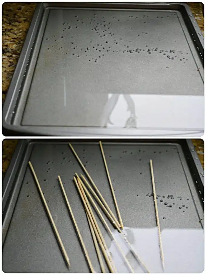 Wooden skewers in water