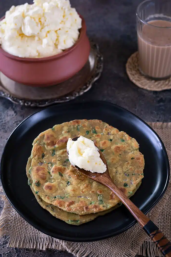 Homemade white makhan on a paratha