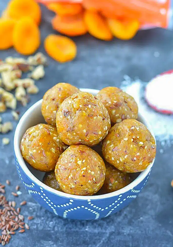 No cook Apricot Energy bites in a bowl
