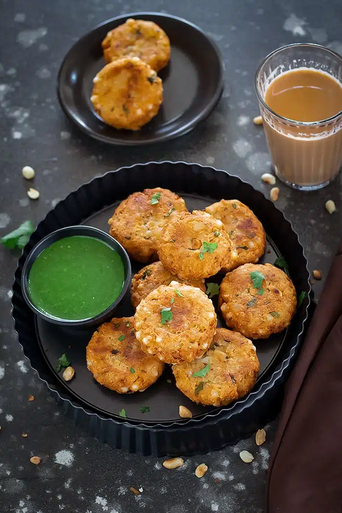 Sabudana Vada in a plate with chutney