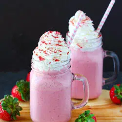 Strawberry Coconut Shake dressed up with whipped cream frosting