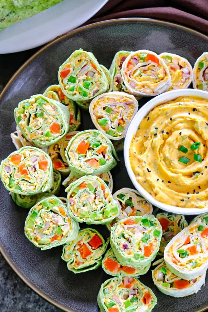 Creamy Ranch roll ups on a tray