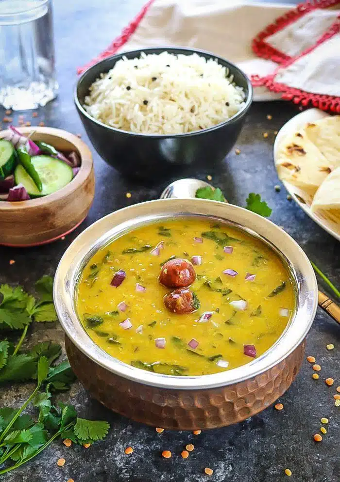 Instant Pot dal palak in a bowl