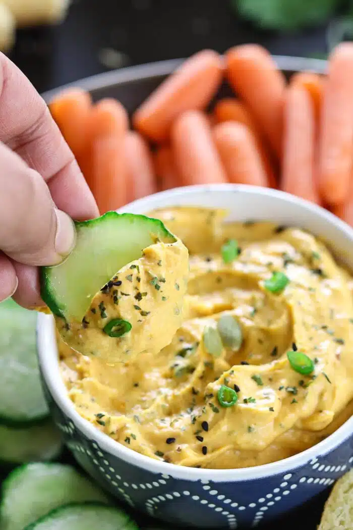 Pumpkin Ranch Dip with cucumber