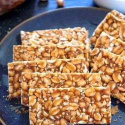 Peanut Chikki pieces on a plate