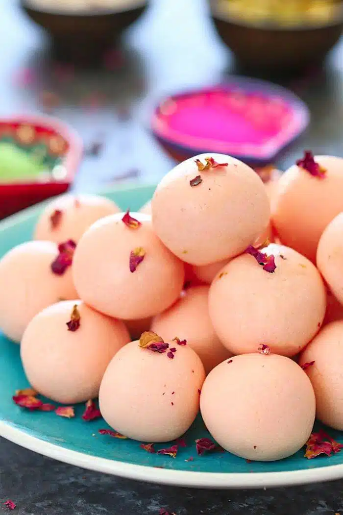 Holi Gulkand filled rose ladoo