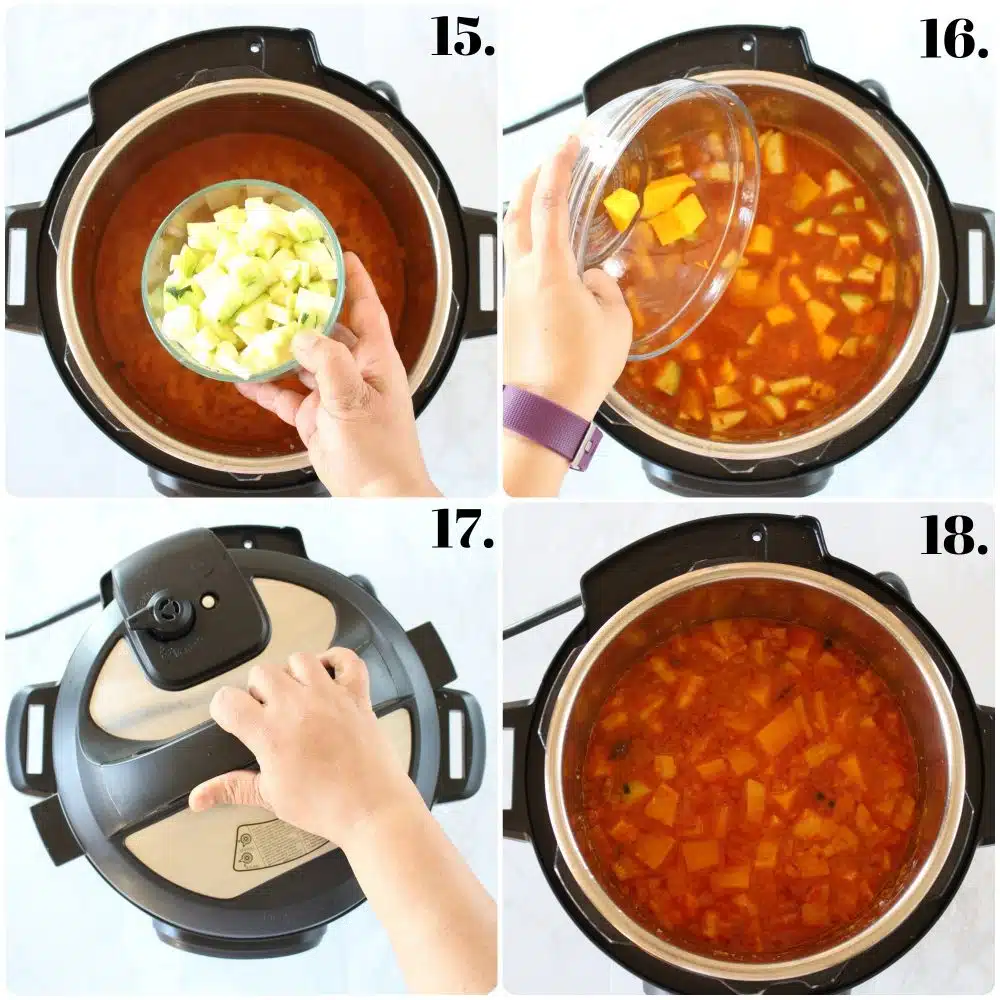 Adding vegetables to Instant Pot butternut squash curry