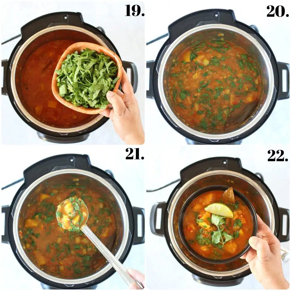 Adding spinach to butternut squash curry
