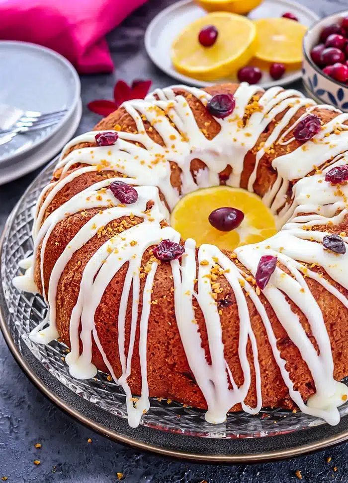Drizzled White Chocolate Cranberry Bundt Cake