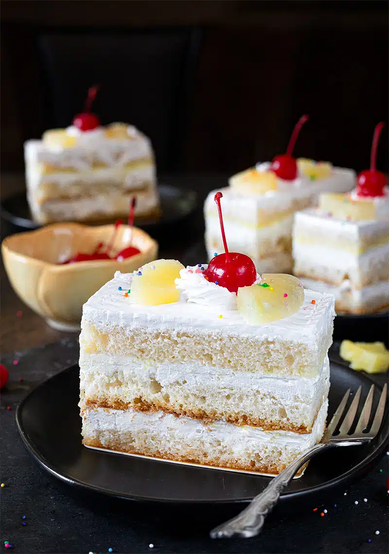 Bakery style Pineapple cake topped with cherry