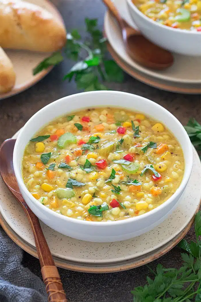 Instant Pot Barley Lentil Soup in a bowl with spoon