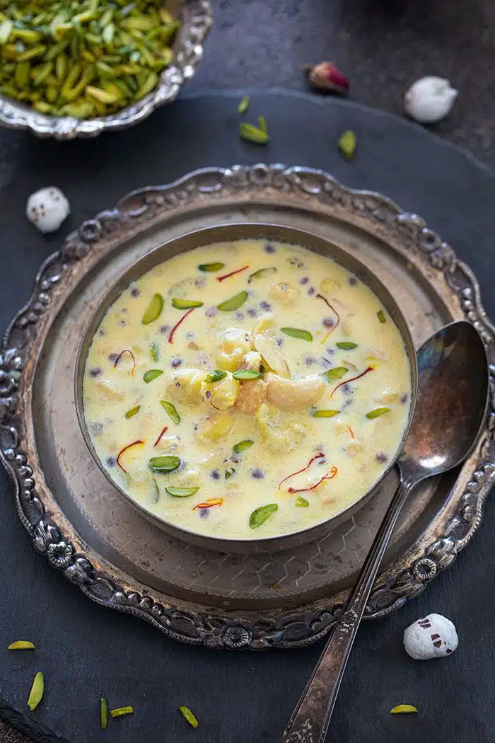 Garnished with pistachio - Makhana keer