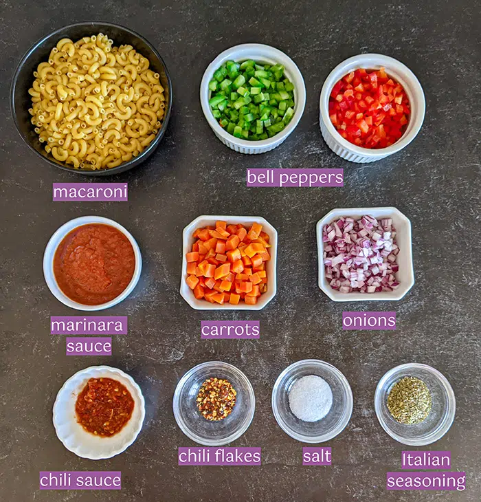Ingredient list for veg masala macaroni